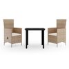 vidaXL 3 Piece Garden Dining Set with Cushions Beige