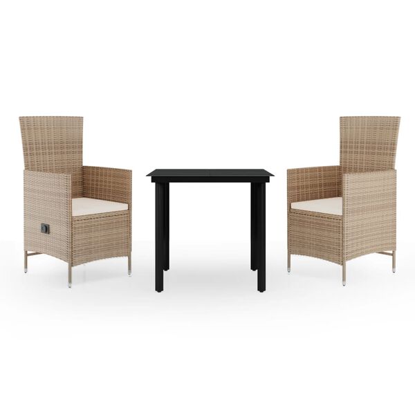 vidaXL 3 Piece Garden Dining Set with Cushions Beige