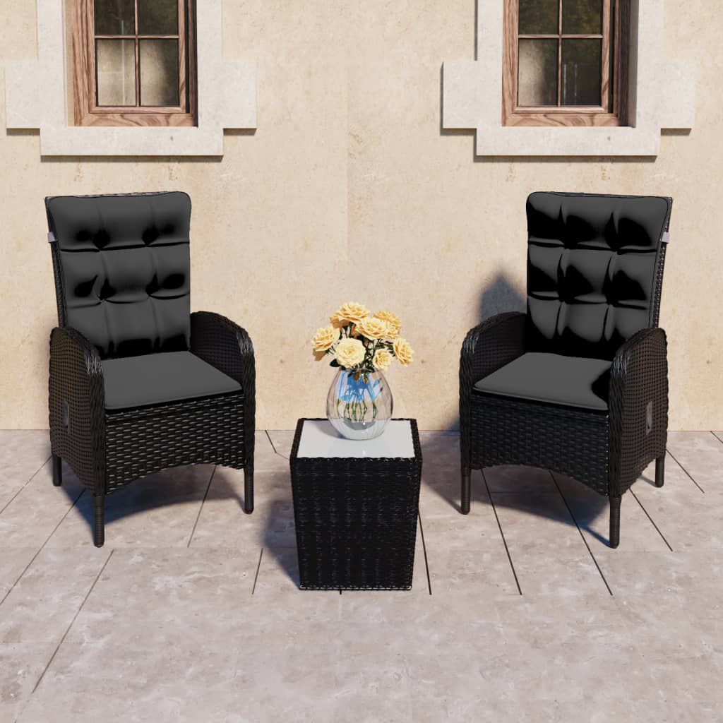 vidaXL 3 Piece Garden Bistro Set Poly Rattan and Glass Black