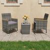 vidaXL 3 Piece Bistro Set Poly Rattan and Tempered Glass Grey