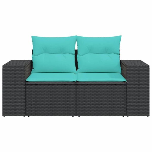 vidaXL Garden Sofa with Cushions 2-Seater Black Poly Rattan