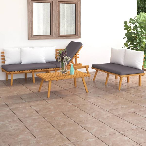 vidaXL 3 Piece Garden Lounge Set with Cushions Solid Wood Acacia