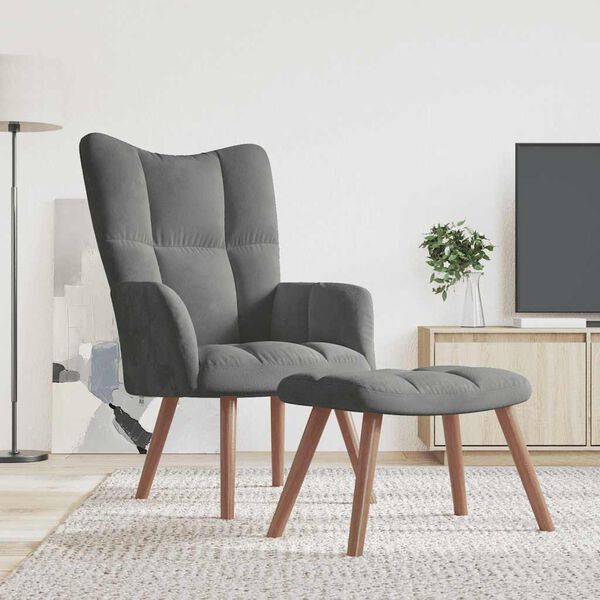 vidaXL Relaxing Chair with a Stool Dark Grey Velvet
