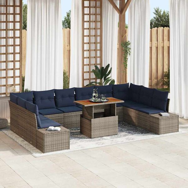 vidaXL Garden Dining Set with Cushion 11 pcs Grey and Navy