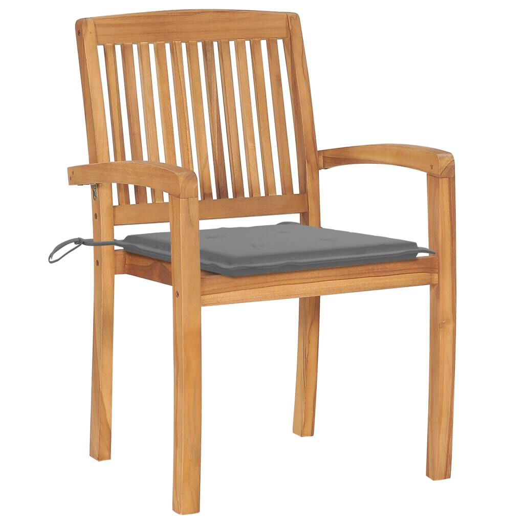 vidaXL Garden Chairs 2 pcs with Grey Cushions Solid Teak Wood
