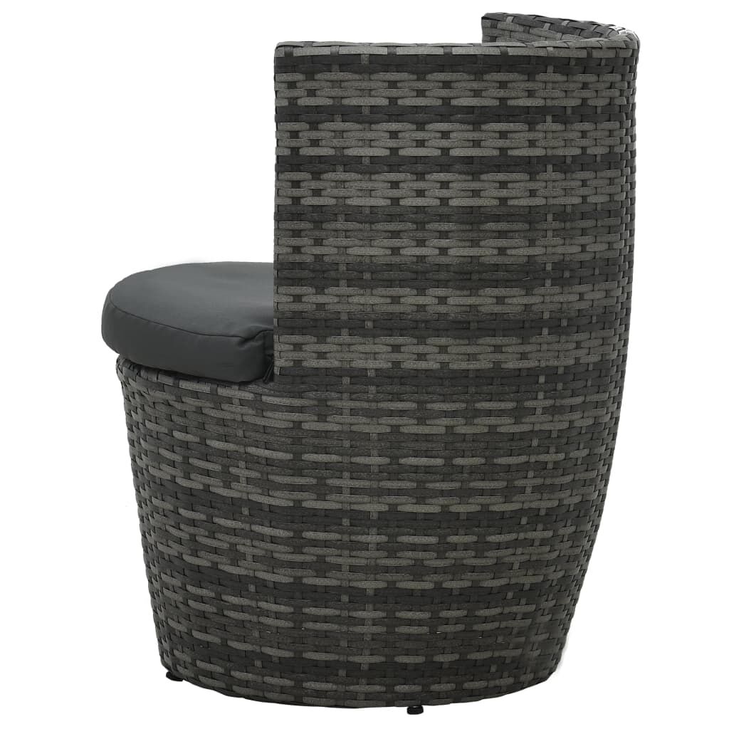 vidaXL 3 Piece Bistro Set with Cushions Poly Rattan Grey