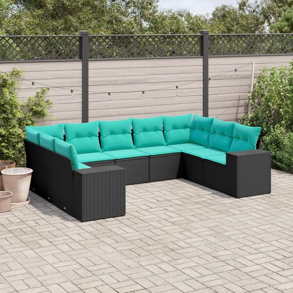 vidaXL 9 Piece Garden Sofa Set with Cushions Black Poly Rattan