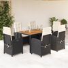 vidaXL 7 Piece Garden Dining Set with Cushions Black Poly Rattan