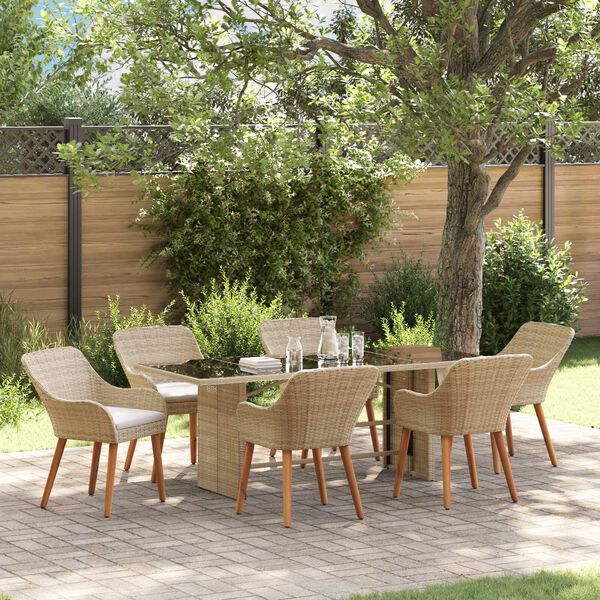 vidaXL Garden Dining Set with Cushion 7 pcs Beige Poly Rattan