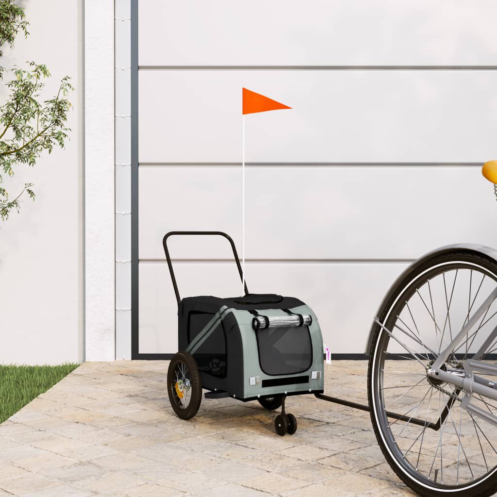 vidaXL Pet Bike Trailer Grey and Black Oxford Fabric and Iron