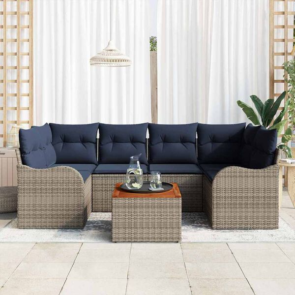 vidaXL Garden Sofa Set 7 pcs Grey Poly rattan