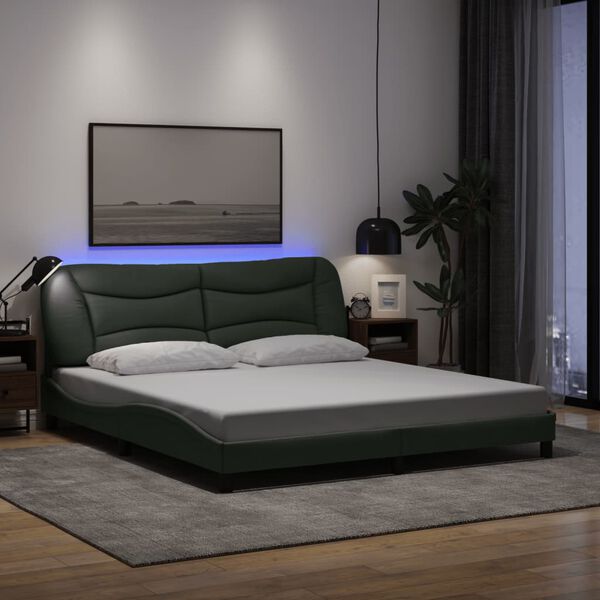 vidaXL Bed Frame with LED without Mattress "Hvar" Dark Grey 183x213 cm Fabric