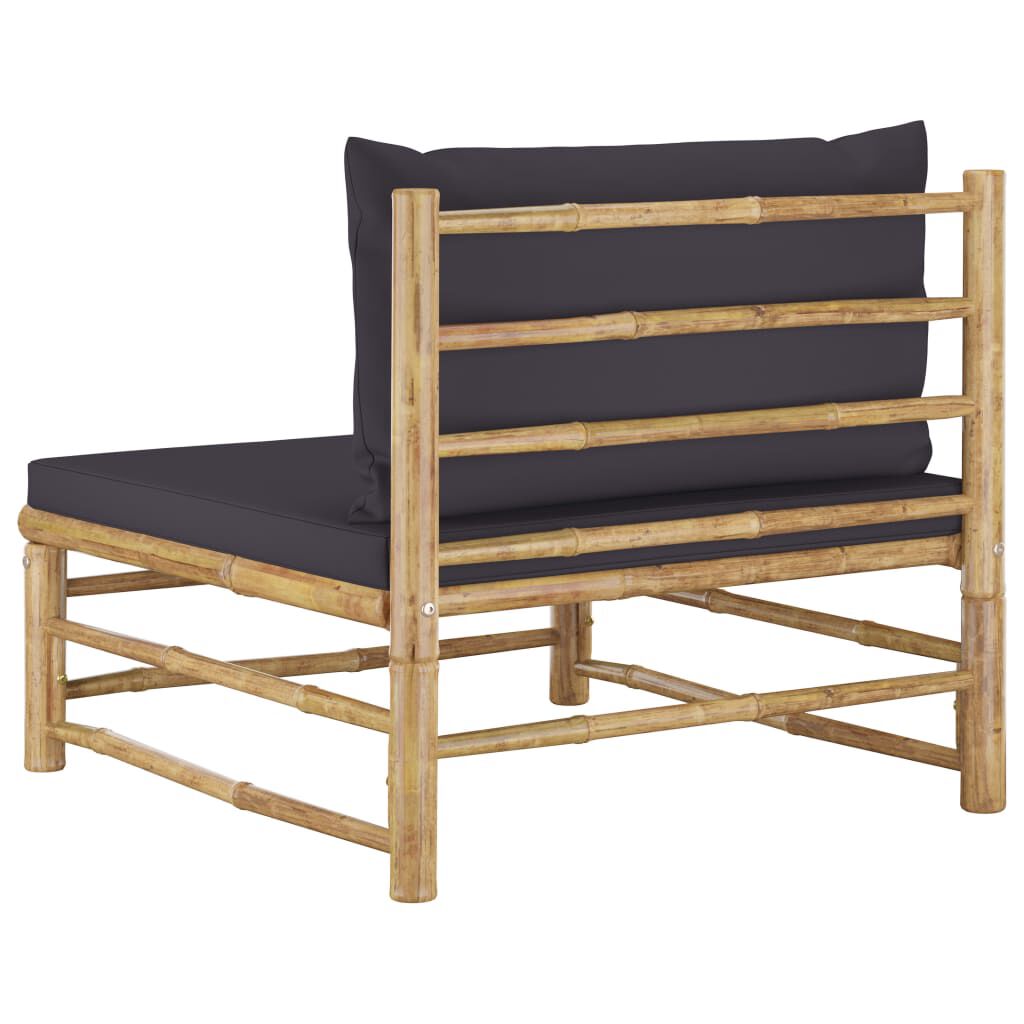 vidaXL Garden Middle Sofa with Dark Grey Cushions Bamboo