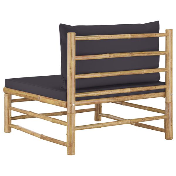 vidaXL Garden Middle Sofa with Dark Grey Cushions Bamboo