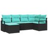 vidaXL Sofa Set with Cushion 6 pcs Black and Turquoise Poly Rattan