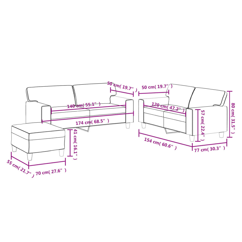 vidaXL 3 Piece Sofa Set Black Faux Leather