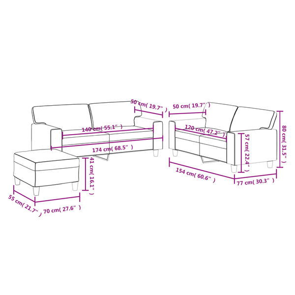vidaXL 3 Piece Sofa Set Black Faux Leather