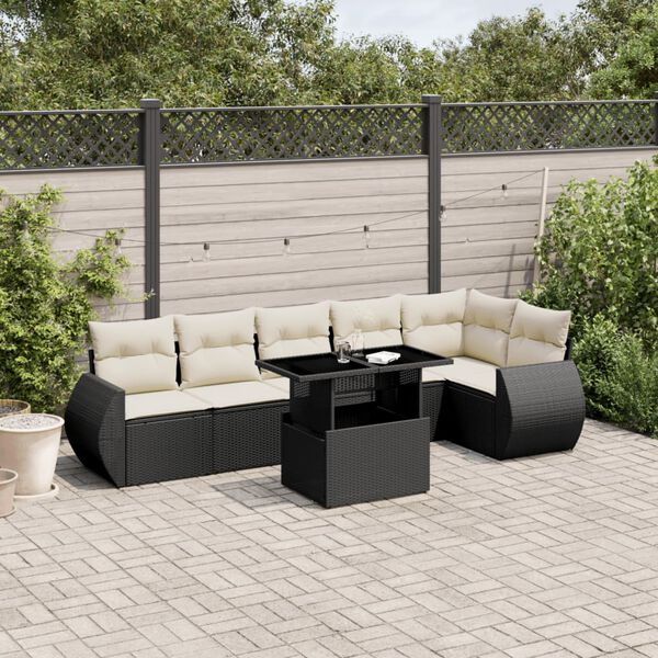 vidaXL 7 Piece Garden Sofa Set with Cushions Black Poly Rattan