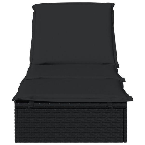 vidaXL Sunbed with Cushion Black 201x55x62 cm Poly Rattan