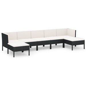 vidaXL 7 Piece Garden Lounge Set with Cushions Poly Rattan Black