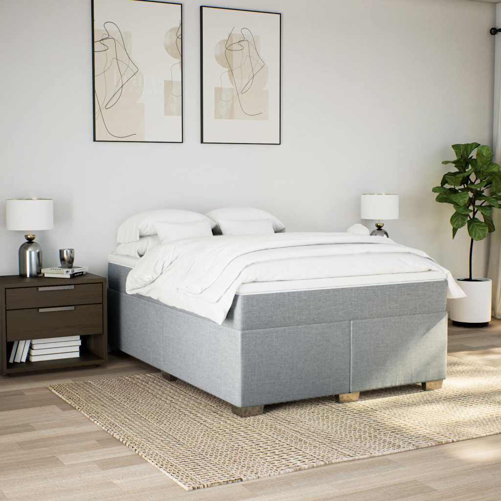 vidaXL Box Spring Bed with Mattress Light Grey Queen Fabric