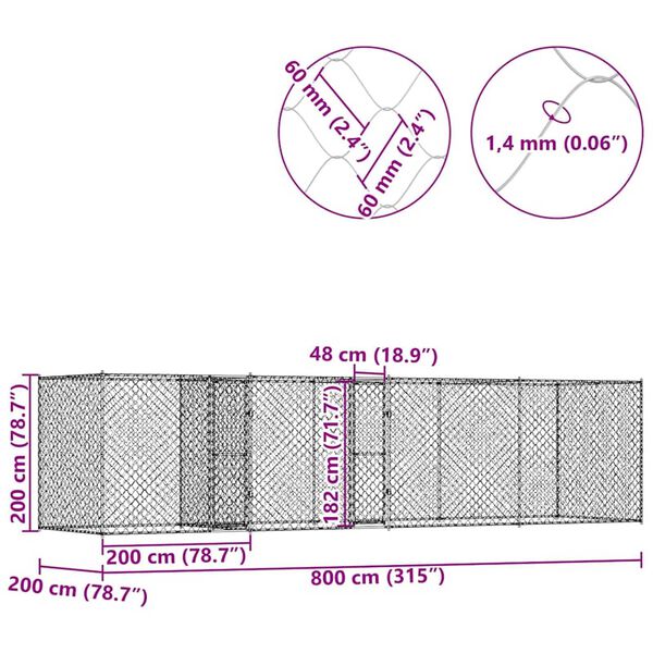 Dog Cage Silver 800 x 200 x 200 cm Galvanised Steel