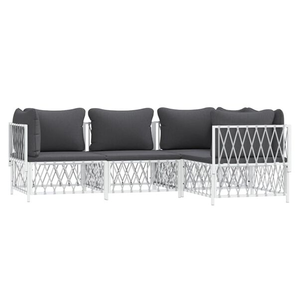 vidaXL 4 Piece Garden Lounge Set with Cushions White Steel