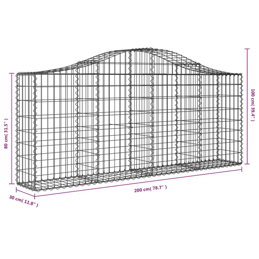 vidaXL Arched Gabion Baskets 11 pcs 200x30x80/100 cm Galvanised Iron