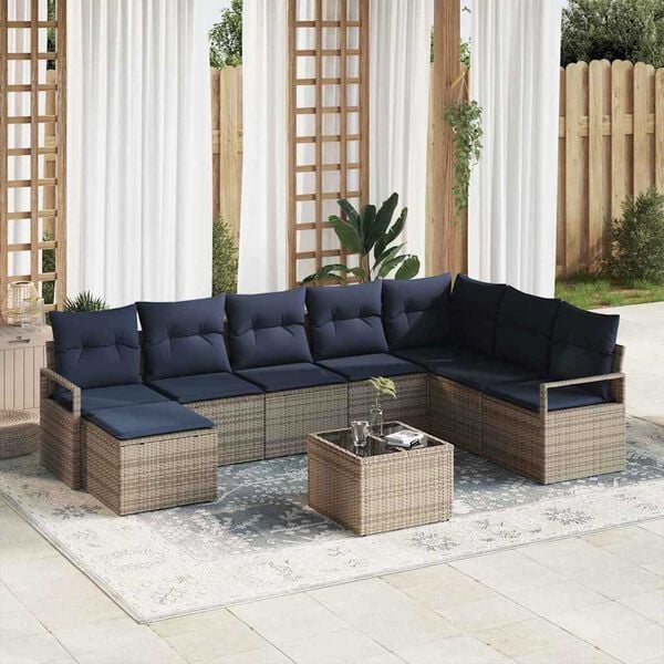 vidaXL Garden Sofa Set 9 pcs Grey Poly rattan
