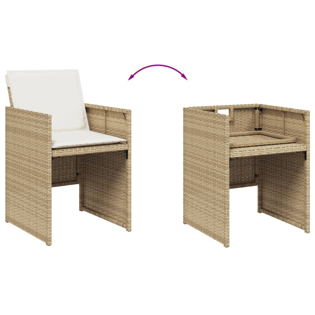 vidaXL 7 Piece Garden Dining Set with Cushions Beige Poly Rattan