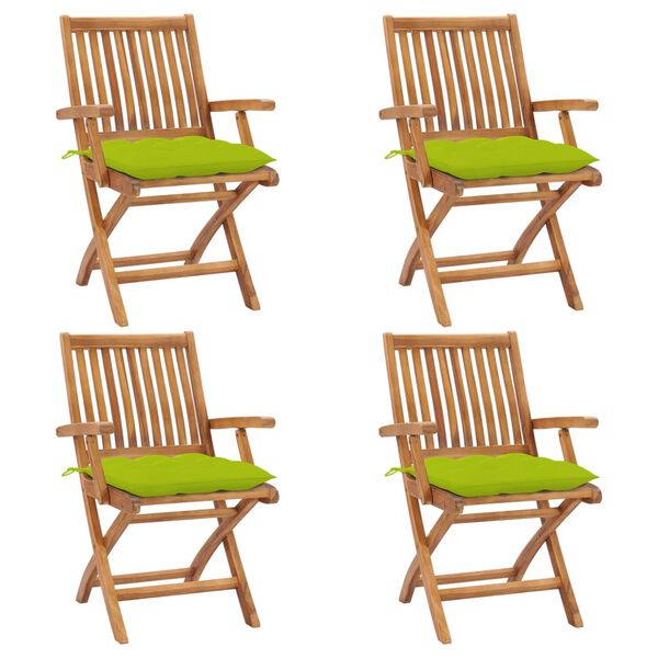 vidaXL Folding Garden Chairs with Cushions 4 pcs Solid Teak Wood