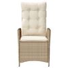 vidaXL Reclining Garden Chair with Cushions Beige Poly Rattan