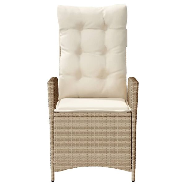 vidaXL Reclining Garden Chair with Cushions Beige Poly Rattan