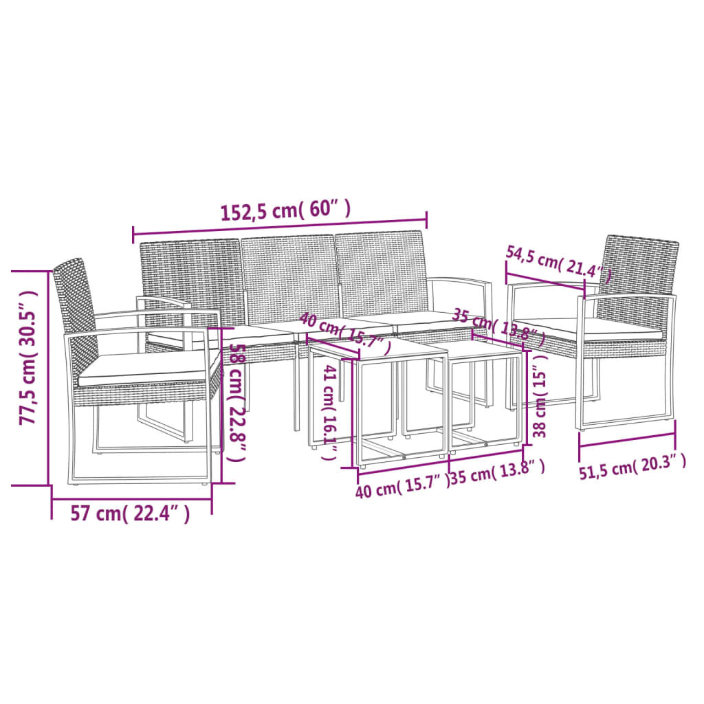 vidaXL 5 piece Garden Dining Set with Cushions Brown PP Rattan