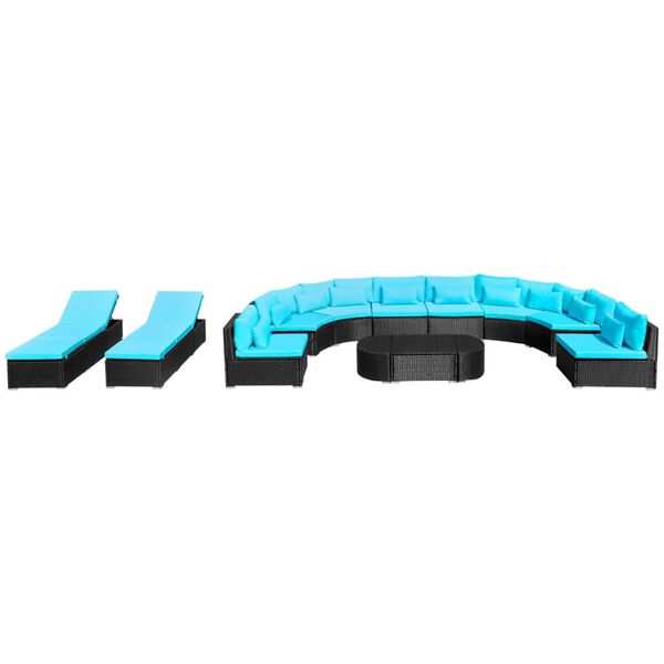 vidaXL 13 Piece Garden Lounge Set with Cushions Poly Rattan Blue