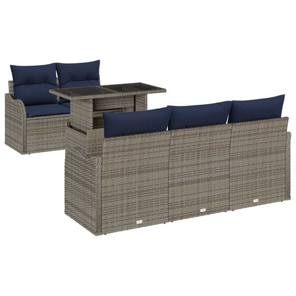 vidaXL 6 Piece Garden Sofa Set with Cushions Grey Poly Rattan