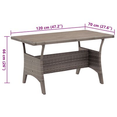 vidaXL Garden Table Grey 120x70x66 cm Poly Rattan