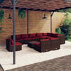 vidaXL 11 Piece Garden Lounge Set with Cushions Poly Rattan Brown