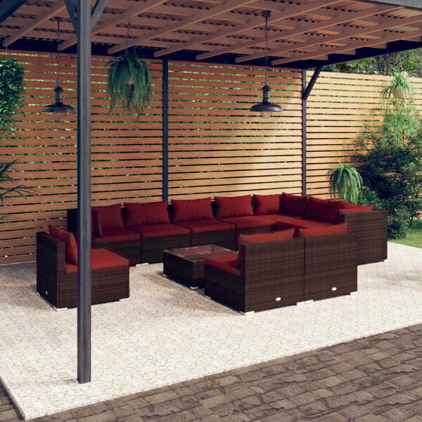 vidaXL 11 Piece Garden Lounge Set with Cushions Poly Rattan Brown