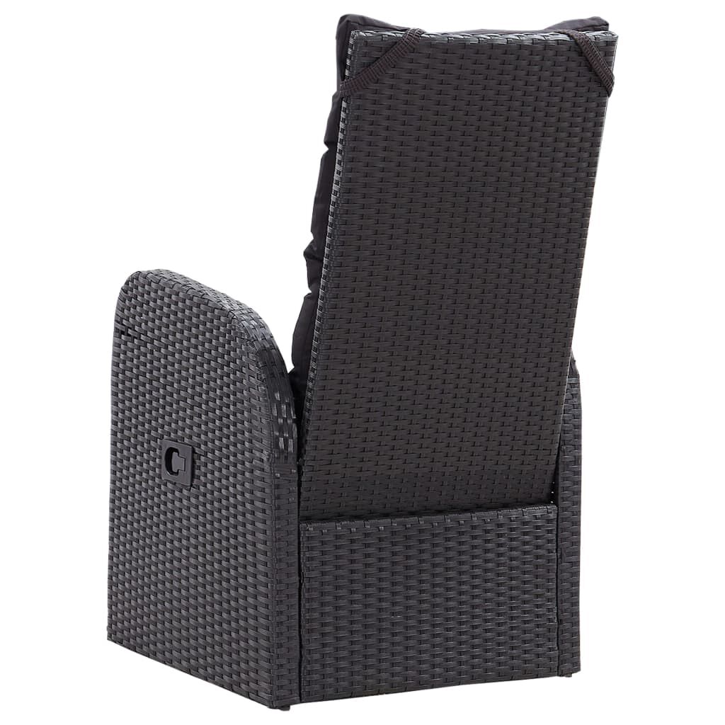 vidaXL Reclining Garden Chairs with Cushions 2 pcs Black Poly Rattan