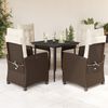 vidaXL 5 Piece Garden Dining Set with Cushions Brown Poly Rattan