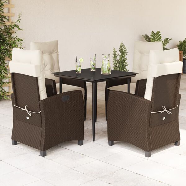 vidaXL 5 Piece Garden Dining Set with Cushions Brown Poly Rattan