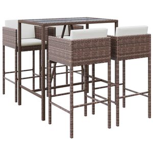vidaXL 5 Piece Garden Bar Set with Cushions Brown Poly Rattan