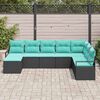 vidaXL Sofa Set with Cushion 8 pcs Black and Turquoise Poly Rattan