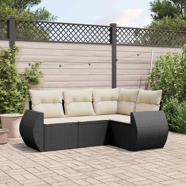 vidaXL 4 Piece Garden Sofa Set with Cushions Black Poly Rattan