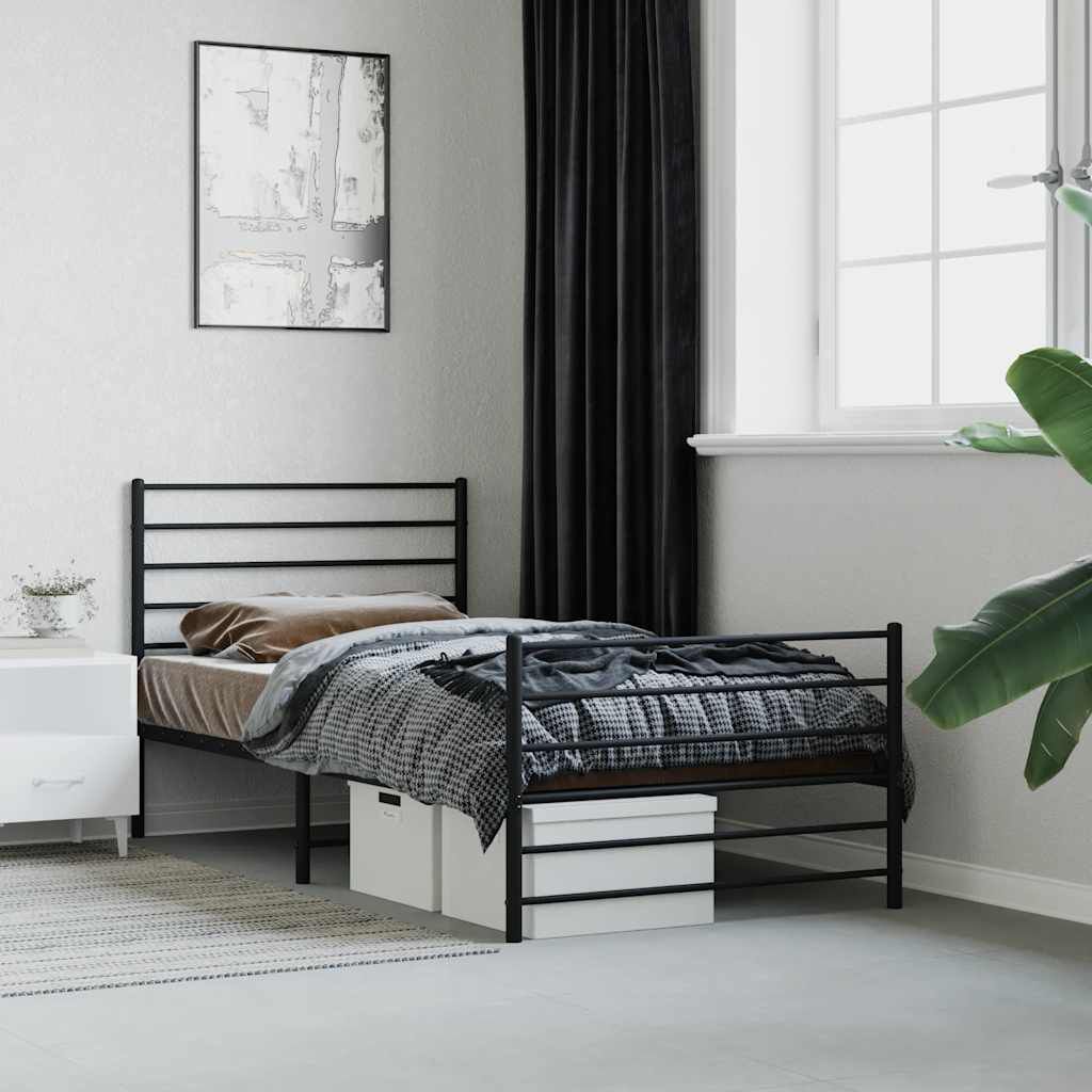 vidaXL Metal Bed Frame without Mattress with Footboard Black 100x200cm