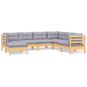 vidaXL 7 Piece Garden Lounge Set with Grey Cushions Solid Pinewood