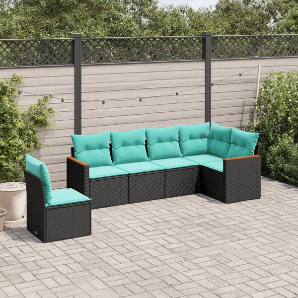 vidaXL 6 Piece Garden Sofa Set with Cushions Black Poly Rattan