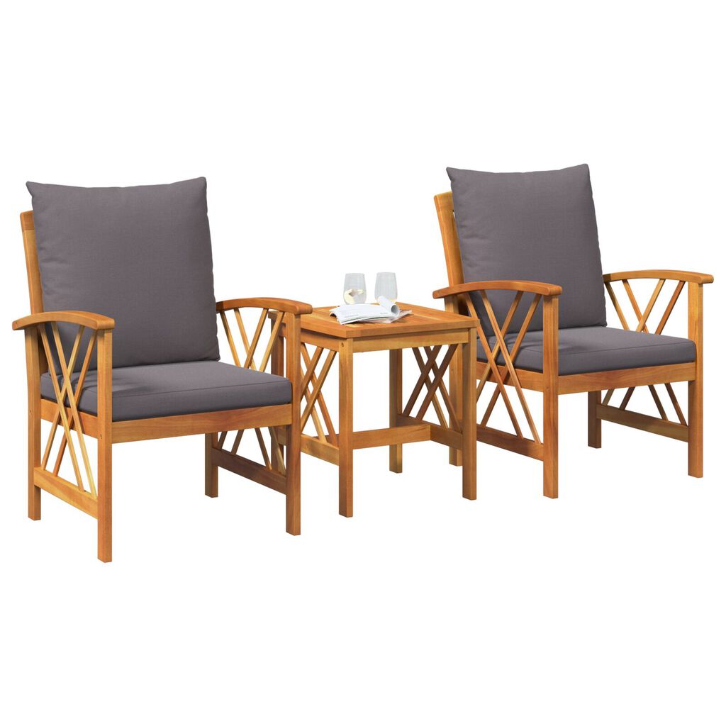 vidaXL 3 Piece Garden Lounge Set with Cushions Solid Acacia Wood