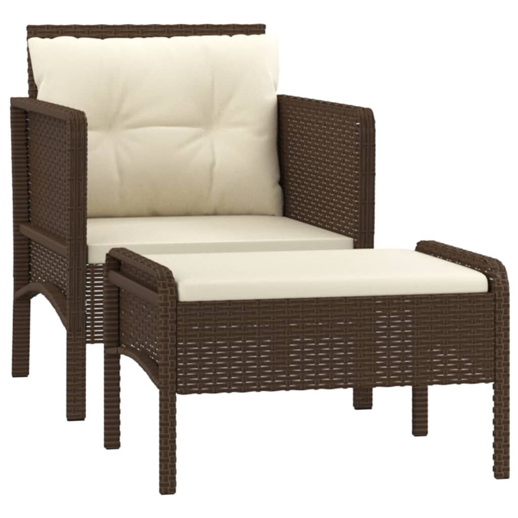 vidaXL 2 Piece Garden Lounge Set with Cushions Brown Poly Rattan